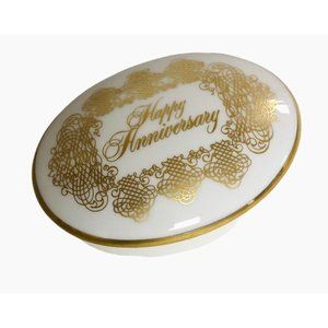 Goebel Trinket Dish Bavaria W Germany Audrey Walters Happy Anniversary White